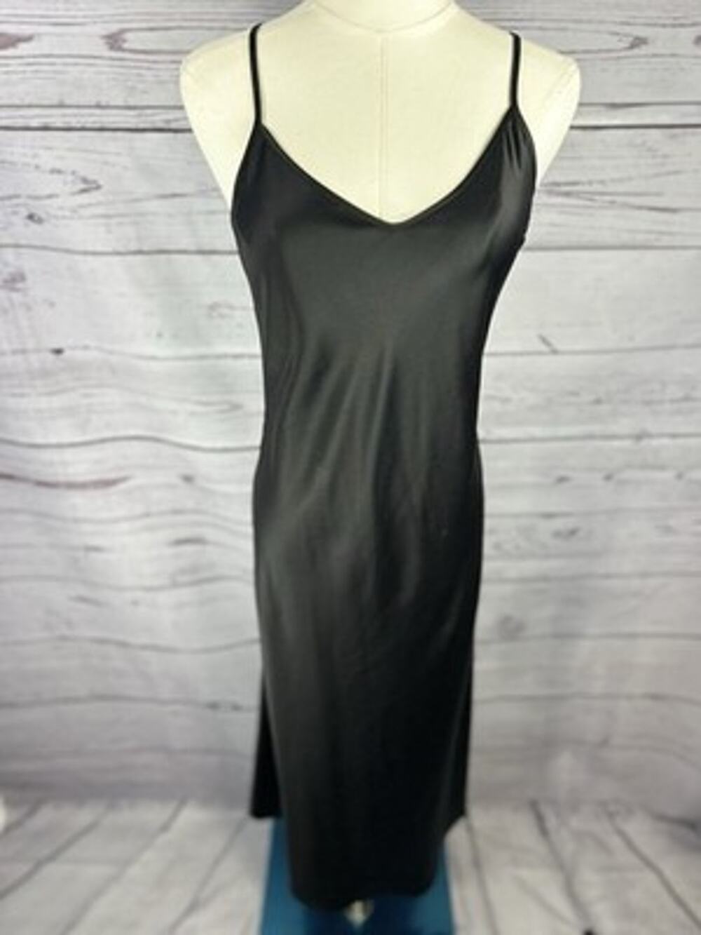 Rya Collection Black Satin Embroidered Mesh Back Chemise Slip Dress Small
